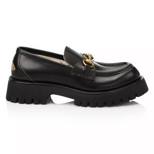Gucci - Leather Lug Sole Horsebit Platform Loafer in Black